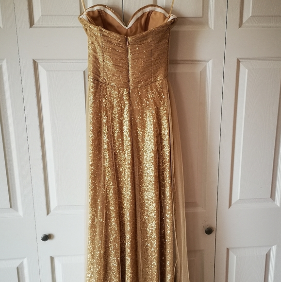 Formal long strapless gold glitter dress - Picture 4 of 6